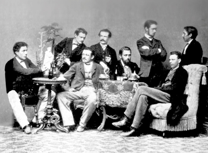 В.К. Рентген (слева) с однокурсниками. Цюрих, конец 1860-х гг.